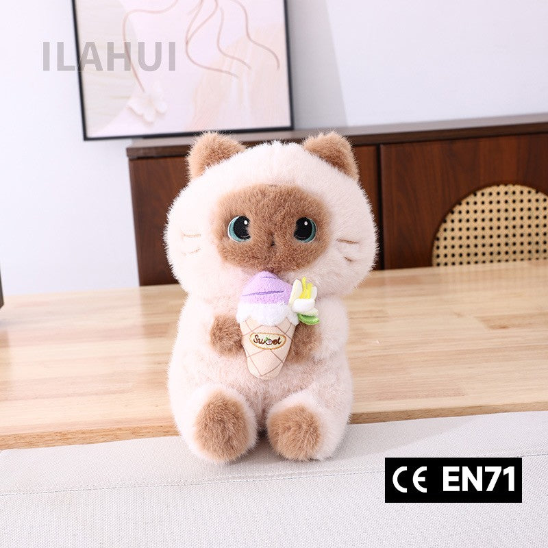 ILAHUI Siamese Cat Holding Ice Cream Plush 22cm 38401170