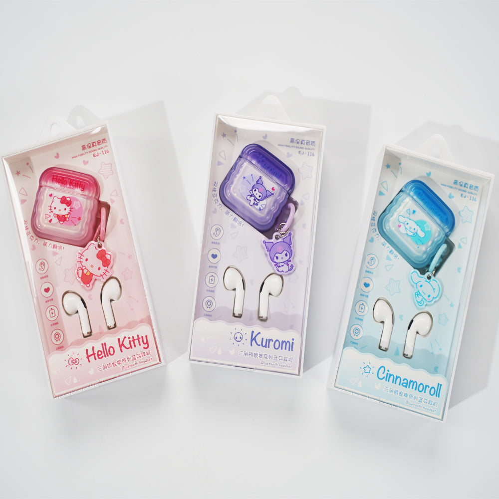 Auriculares Bluetooth Saniro (Kuromi, Hello Kitty y Cinnamoroll)