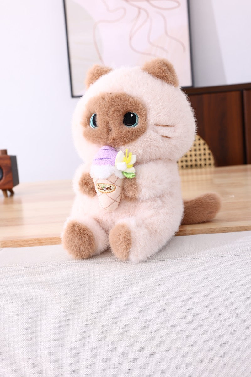 ILAHUI Siamese Cat Holding Ice Cream Plush 22cm 38401170