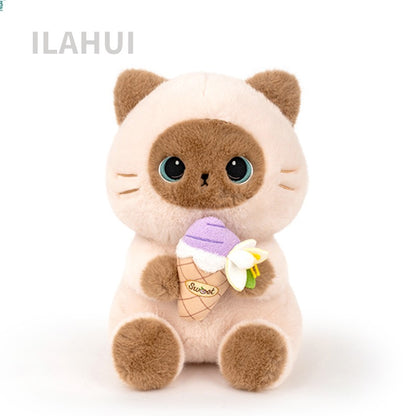 ILAHUI Siamese Cat Holding Ice Cream Plush 22cm 38401170