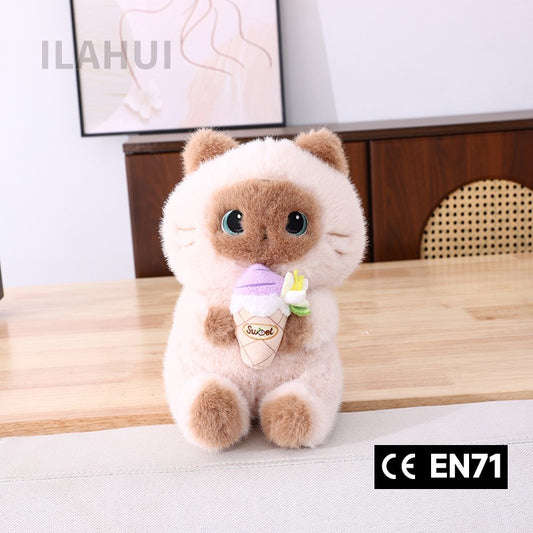 ILAHUI Siamese Cat Holding Ice Cream Plush 22cm 38401170